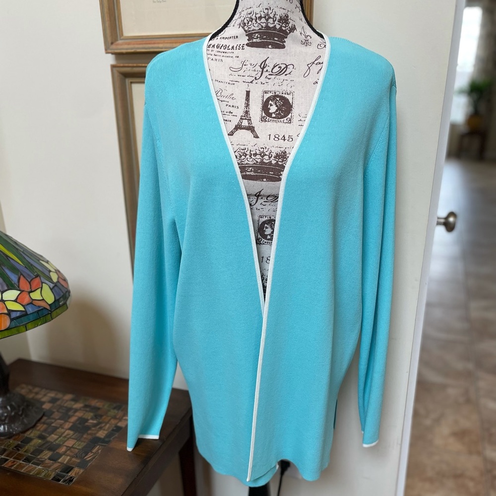 NWT Dialogue Euro Crepe Open Cardigan Robins Egg Blue